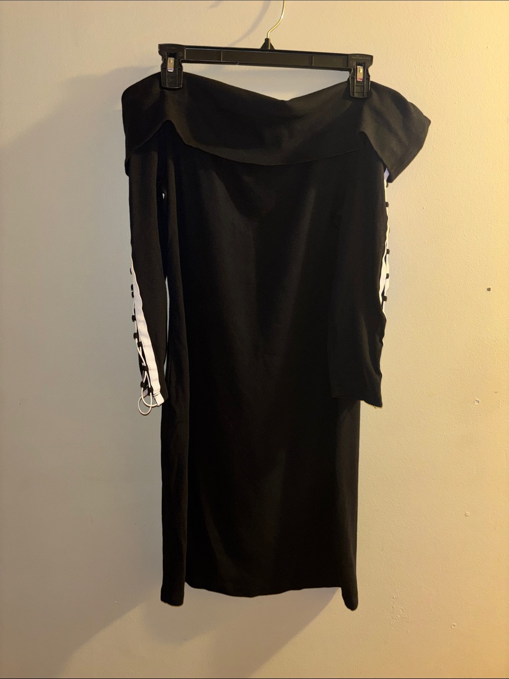 project RUNWAY Black Strapless Off-Shoulder Dress with White Side Accents